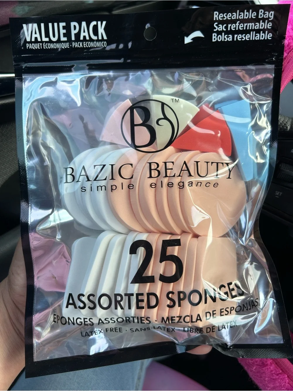 Bazic Beauty 25 Assorted Makeup Sponges - White, Peach, Pink, Red
